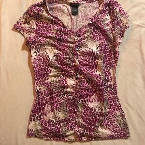 Ann Taylor pattern ruffle front shirt,size M, VGUC